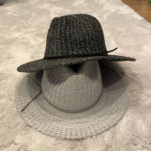 Boho Crochet Panama Rancher Hat Spring Festival Neutral Gret Tie set of 2 NWOT